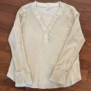 Tribal Jeans thermal top, rough-edged, tan, size L